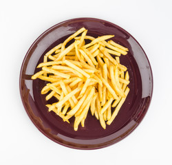 French fries dish isolated white background