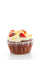 Red cupcake velvet isolated white background