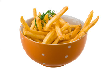 French fries on white background