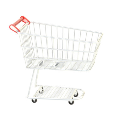 Metal shopping cart isolated
