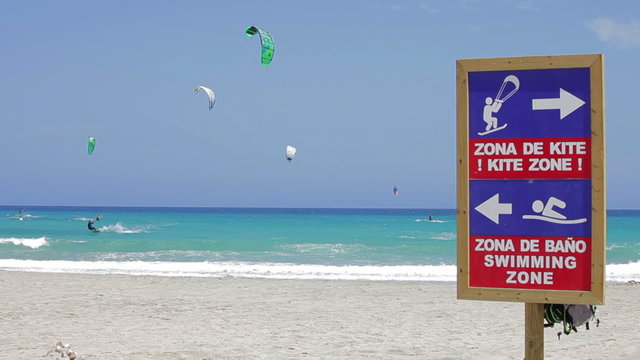 Kite zone. Kiters in action in Costa Calma, Fuerteventura