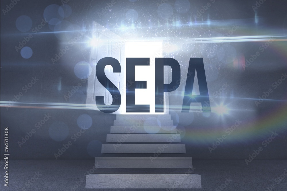 Aufkleber sepa against steps leading to open door showing light