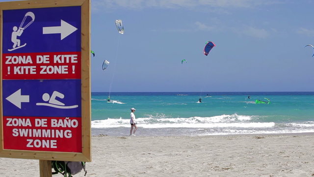 Kite zone. Kiters in action in Costa Calma, Fuerteventura