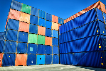 Fototapeta premium Stacked cargo containers