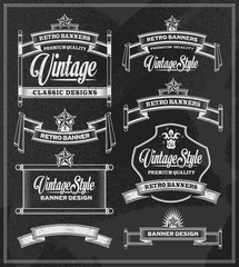Collection of banners and ribbons. Vintage retro design style.