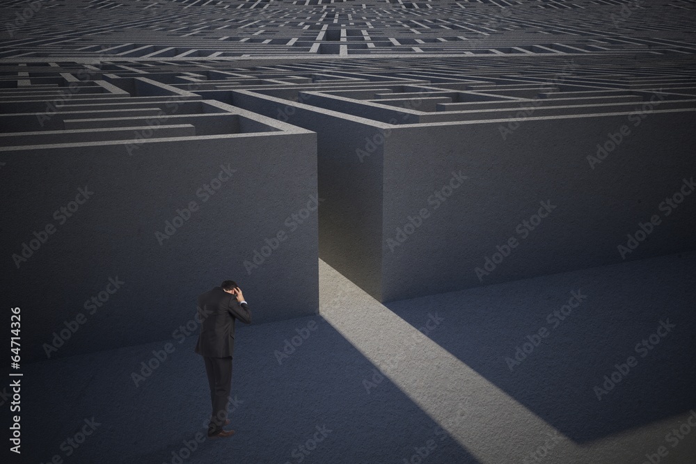Poster composite image of stressed businessman with hands on head