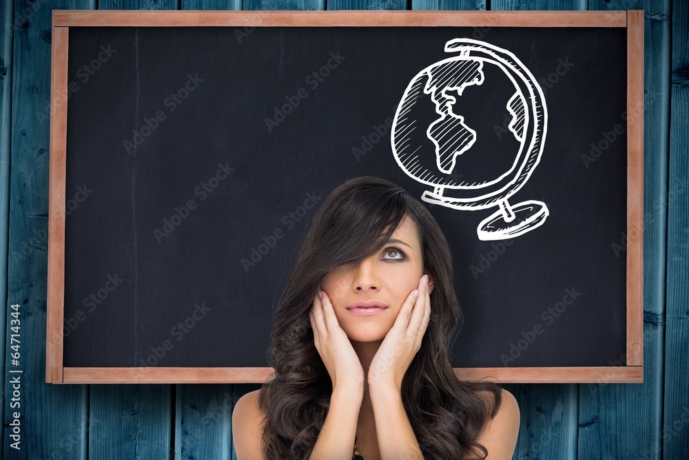 Poster composite image of anxious brown haired model posing holding her