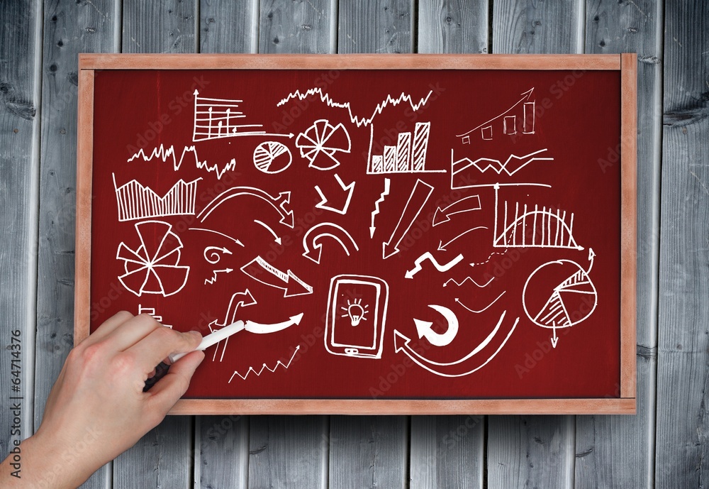 Poster composite image of hand writing brainstorm with chalk