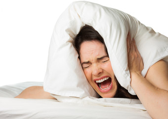 Frustrated woman can't sleep.