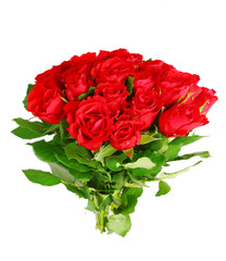 Red roses bouquet isolated.