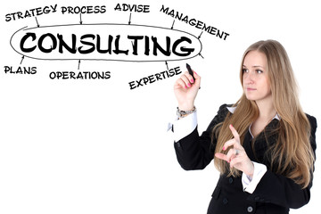 businesswoman drawing plan of consulting