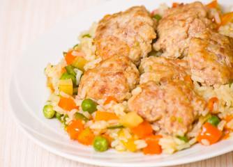 meatballs with rice and vegetables