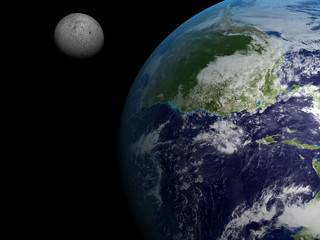3D rendering Earth and  Moon on a black background, high resolut