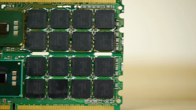 Computer ram chips on circuit boards.
