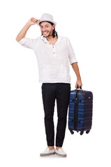 Travel vacation concept with luggage on white