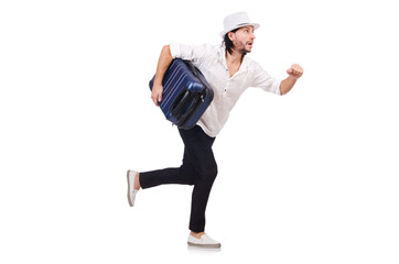 Travel vacation concept with luggage on white