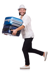 Travel vacation concept with luggage on white