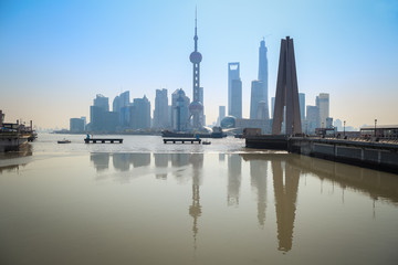shanghai skyline reflection in river