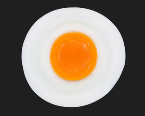 top view of fried eggs on black background
