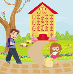 happy kids go to school