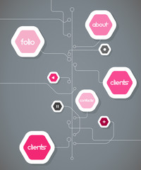 Flat design template with hexagon shape bubbles.