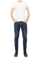 White t-shirt on man on white, clipping path