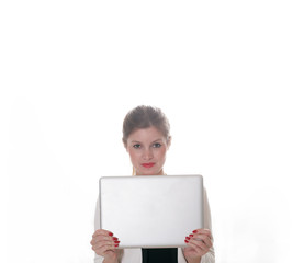 Junge h&uuml;bsche Gesch&auml;ftsfrau mit Laptop