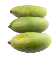 Green mango fruit over white background