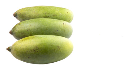 Green mango fruit over white background