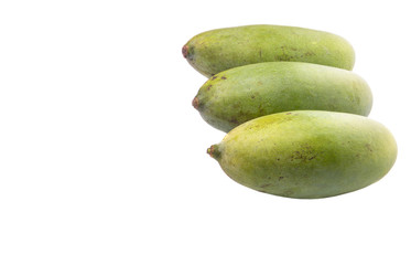 Green mango fruit over white background