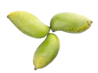Green mango fruit over white background