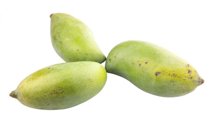 Green mango fruit over white background