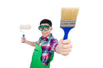 Funny painter isolated on white