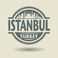 Stamp or label with text Istanbul, Turkey inside, vector