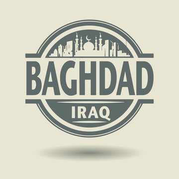 Stamp or label with text Baghdad, Iraq inside, vector