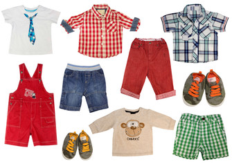 Boy kid  clothes isolated on white.Set of male child clothing.