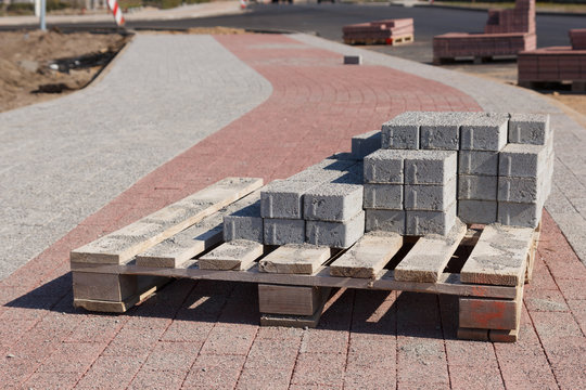 Sidewalk construction bricks