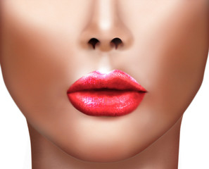 Digital painting of Beautiful Girl with Sexy Lips, close-up