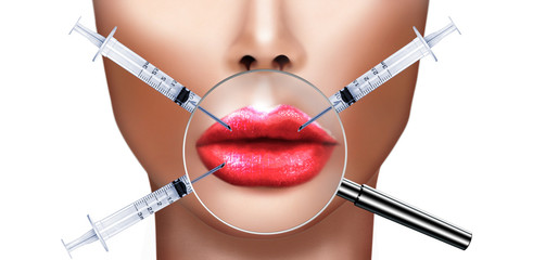 Plastic surgery, injecting Botulinum toxin in lips