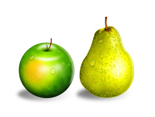 Apple and pear, isolated on white background