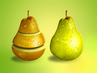 Green and yellow pears, concept for nutrition and health