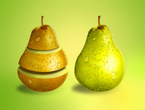 Green and yellow pears, concept for nutrition and health
