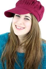 Colorful happy portrait of girl with pink hat