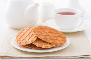 Sweet waffles on white plate