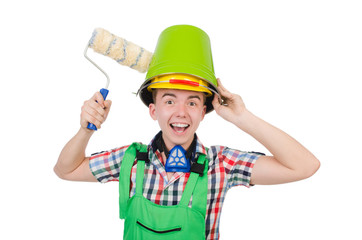 Funny painter isolated on white