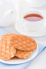 Sweet waffles on white plate