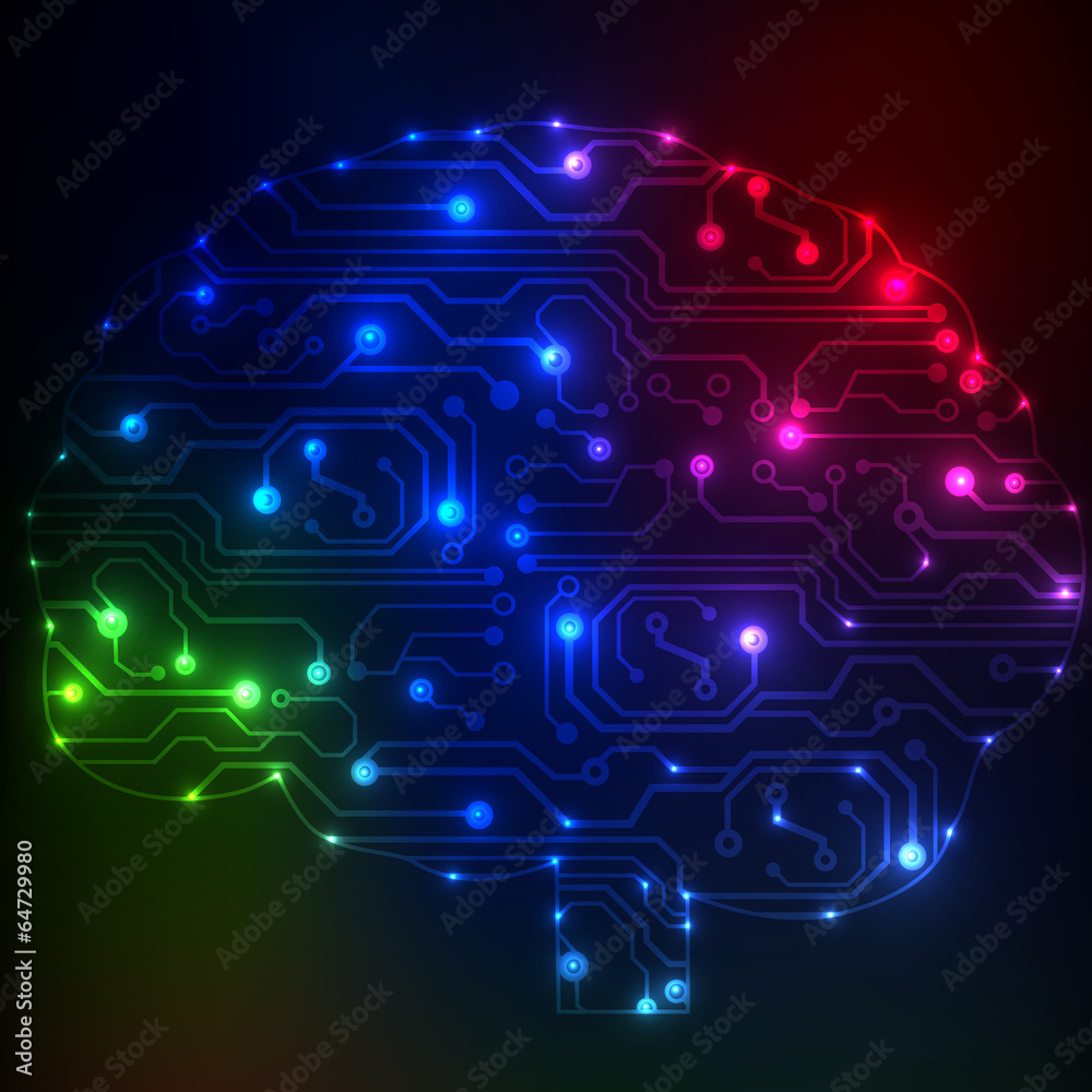 Poster Circuit board computer style brain vector technology background