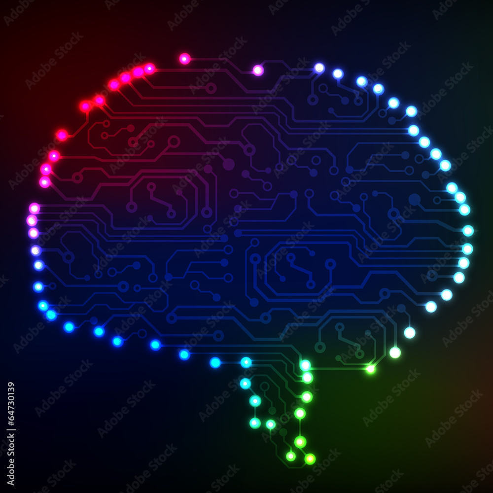 Poster Circuit board computer style brain vector technology background