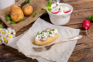 New potatoes with spring curd