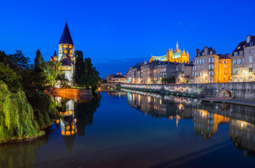 View of Metz with Temple Neuf  and Moselle, Lorraine, France